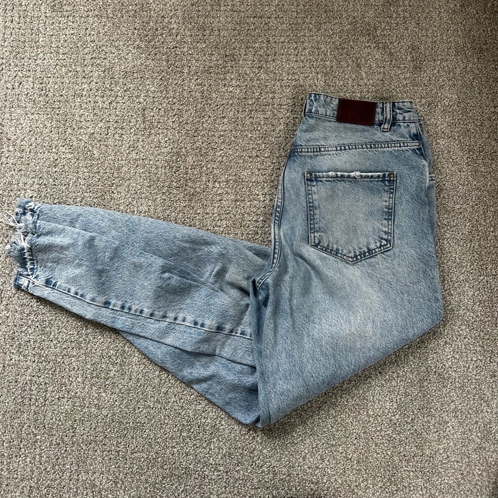 Zara Medium Wash Asymmetrical High Waist Jeans
